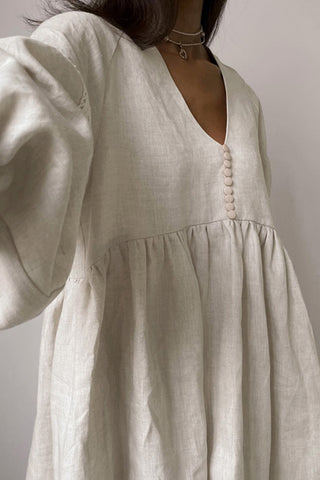 Buttoned Casual Dress with Lace Details