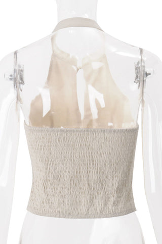 Tie-Neck Halter Button Tank Top