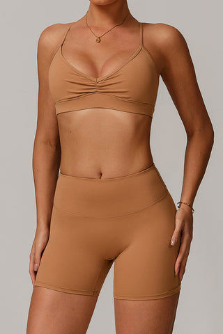 Plunge Neck Bralette and High-Waisted Shorts Set