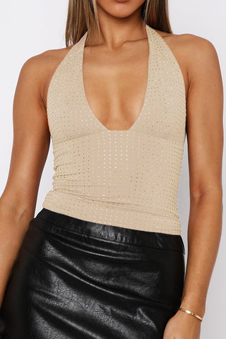 Rhinestone Plunge Crop Cami