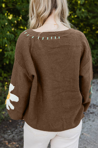 Big Flower V Neck Sweater