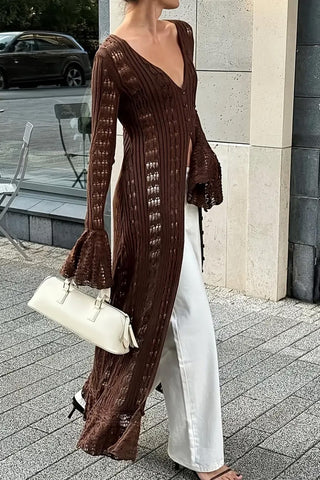 Buttoned Knit Lace Tunic Dress