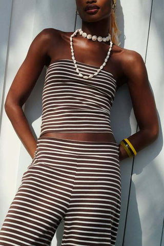 Strapless Striped Pants Set