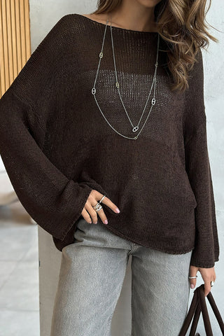 Open-Knit Boat Neck Top