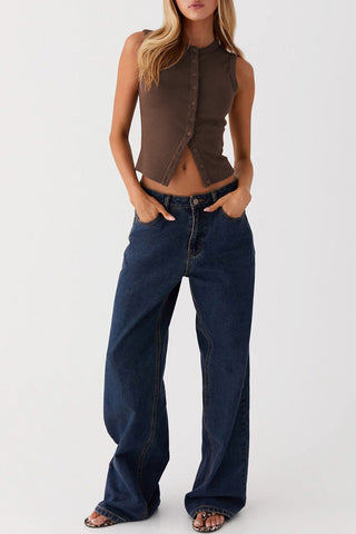 Sleeveless Button-Up Tank Top