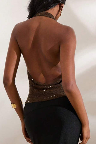 Sequin Draped Halter Tank Top