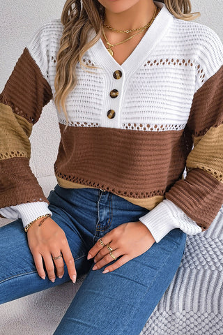 Button-Accent Knit Sweater