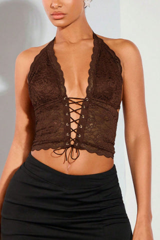 Lace-Up Halter Tank Top