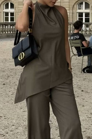 Asymmetrical Draped Top and Pants Set