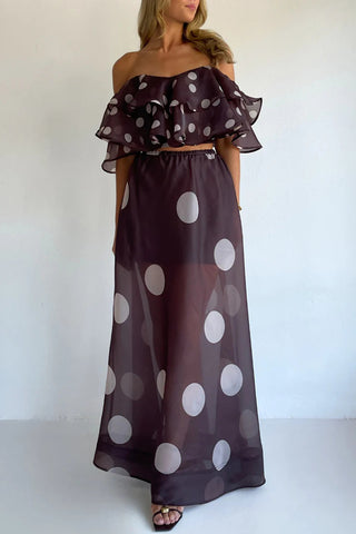 Off-Shoulder Polka Dot Skirt Set