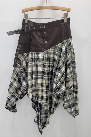 Asymmetric Plaid Midi Skirt