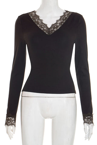 Lace-Trim V-Neck Blouse