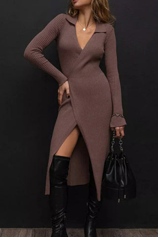 Ribbed V-Neck Midi Dress