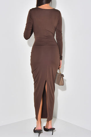 Twist Front Long Sleeve Maxi Dress
