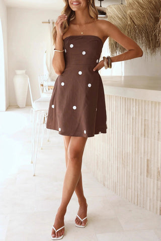 Polka Dot Strapless Casual Dress