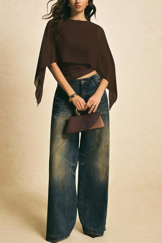 Draped Top with Asymmetric Sleeves