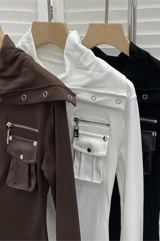 Button-Up High Collar Shirt with Pocket