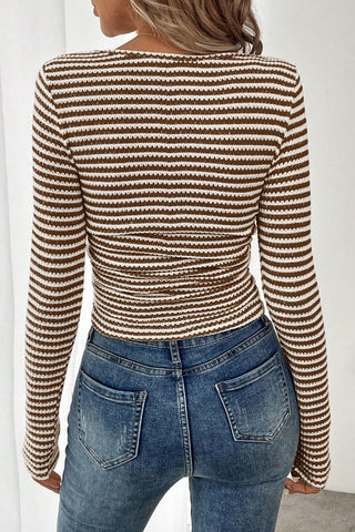 Striped Square Neck Long Sleeve Blouse