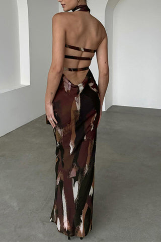 Abstract High-Neck Evening Dress