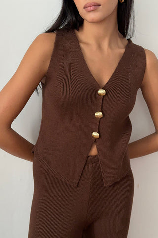 Sleeveless Button-Front Pants Set