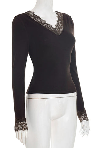 Lace-Trim V-Neck Blouse