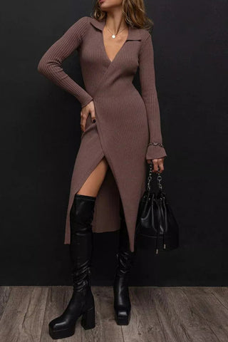 Ribbed V-Neck Midi Dress