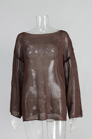 Open-Knit Boat Neck Top