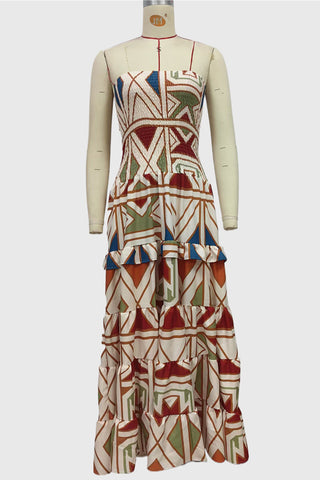 Strapless Geometric Maxi Dress