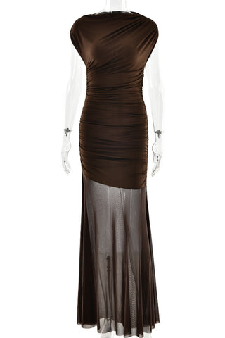Ruched Sheer Panel Maxi Dress