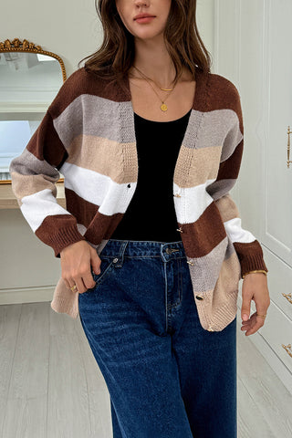 Striped Button-Down Cardigan Sweater