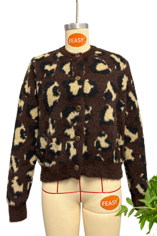 Button-Front Leopard Print Cardigan