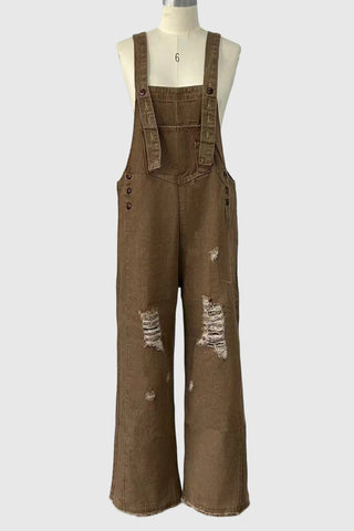 Distressed Denim Jumpsuit with Straps