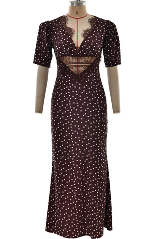 Polka Dot Maxi Dress with Lace Detail