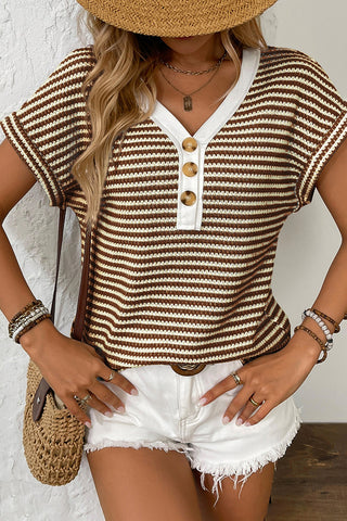 Striped Button-Front Casual Top