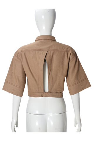 Cropped Open Front Jacket with Buckle Detail