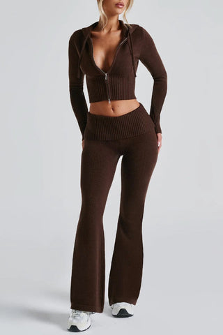 Knitted Two-Piece Flared Pant Set