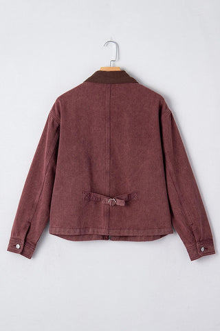 Corduroy Collar Zipped Denim Jacket
