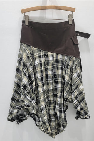 Asymmetric Plaid Midi Skirt