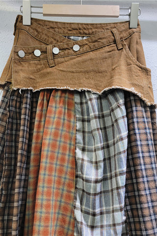Button-Accented Plaid Skirt