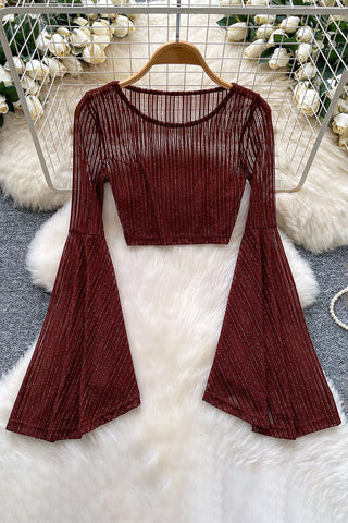 Flared Sleeve Sheer Crop Top