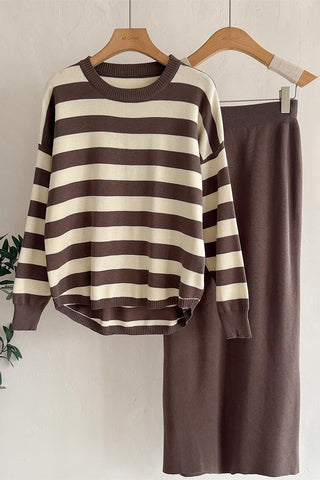 Striped Sweater and Skirt Set