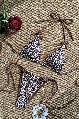 Leopard Print Tie-String Bikini Set
