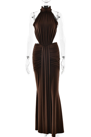 Halter Neck Ruched Evening Gown