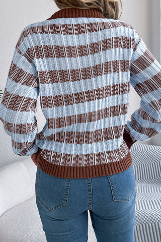 Striped Knit Sweater with Ribbed Trim