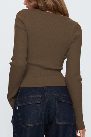 Ribbed Button-Up Top