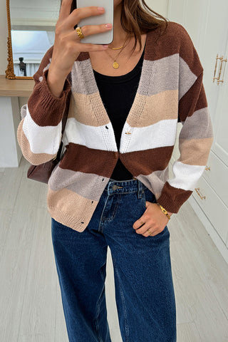 Striped Button-Down Cardigan Sweater