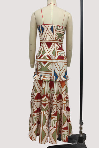 Strapless Geometric Maxi Dress