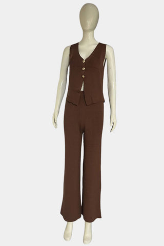 Sleeveless Button-Front Pants Set