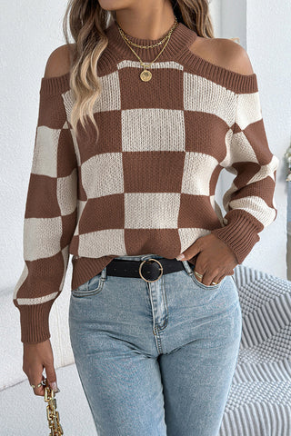 Chic Cutout Checkerboard Sweater