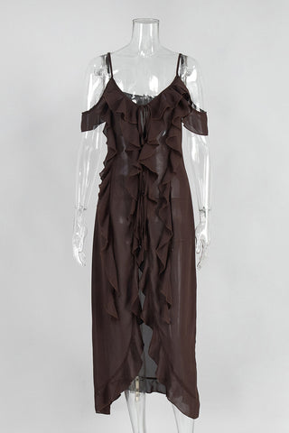 Ruffled Off-Shoulder Midi Dress